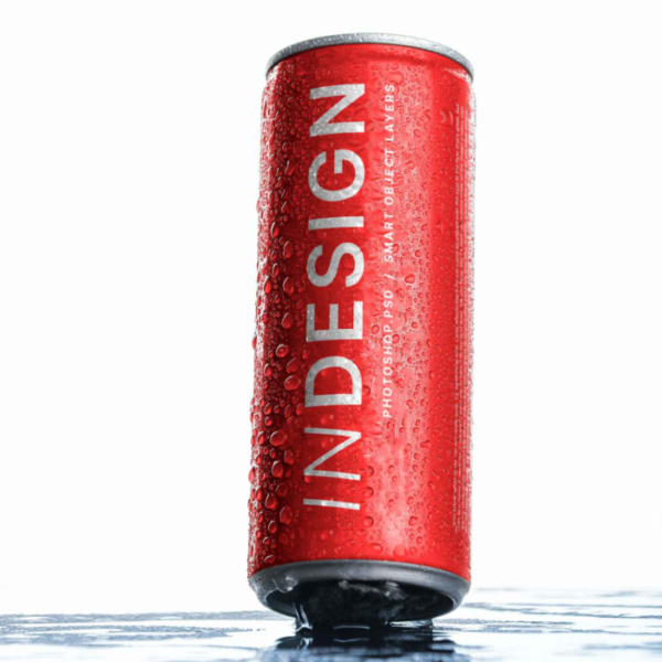Drink can Mockup with Water Drops