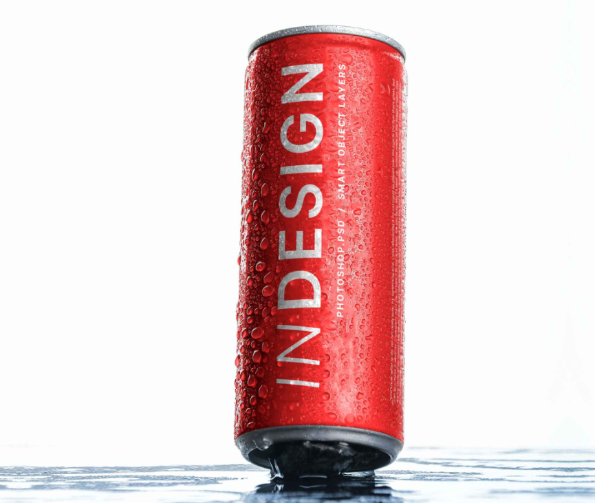 Drink can Mockup with Water Drops