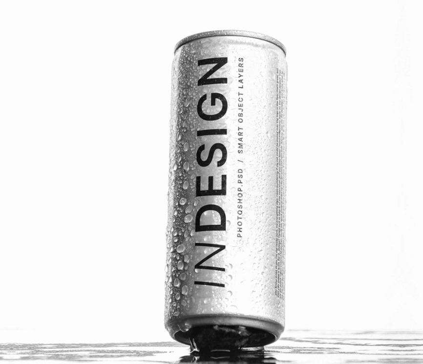 Drink can Mockup with Water Drops