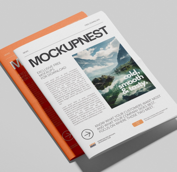 Folded newspaper Mockup editorial PSD Template