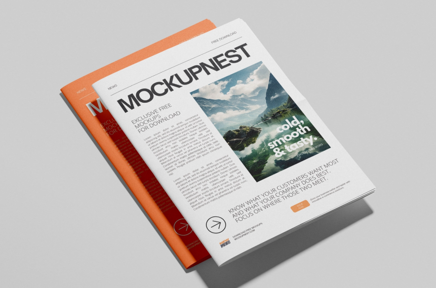 Folded newspaper Mockup editorial PSD Template