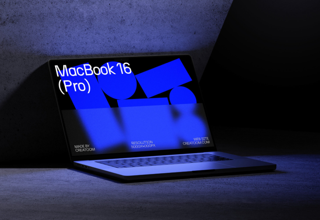 MacBook 16 Pro mockup on concrete Background