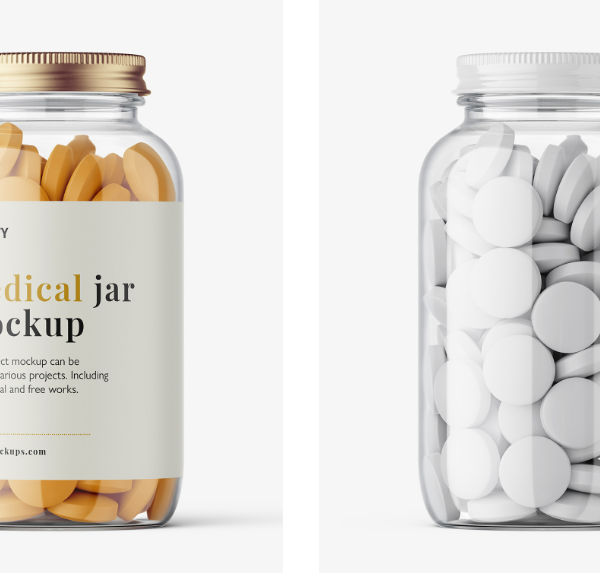 Clear Jar with Round Tablets mockup