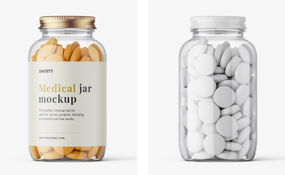 Clear Jar with Round Tablets mockup