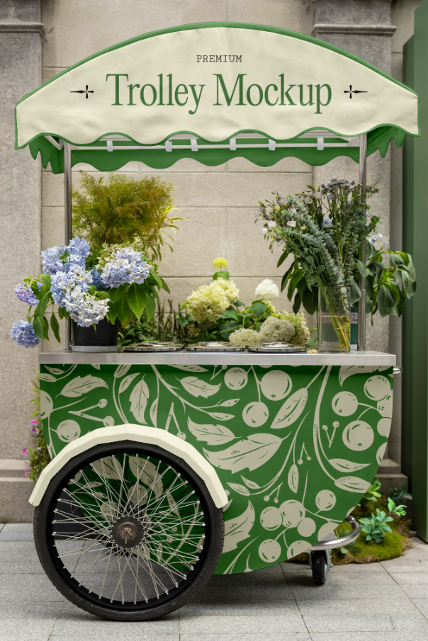 Free Trolley with Flowers Mockup