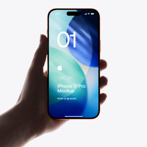 Free iPhone 17 Pro in Hand Mockup PSD & Figma