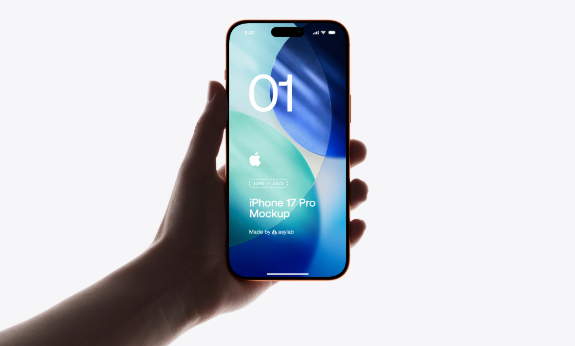 Free iPhone 17 Pro in Hand Mockup PSD & Figma