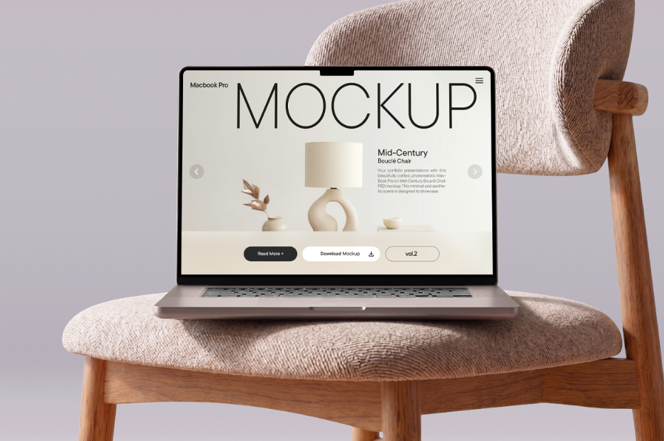 MacBook Pro on Boucle Mockup
