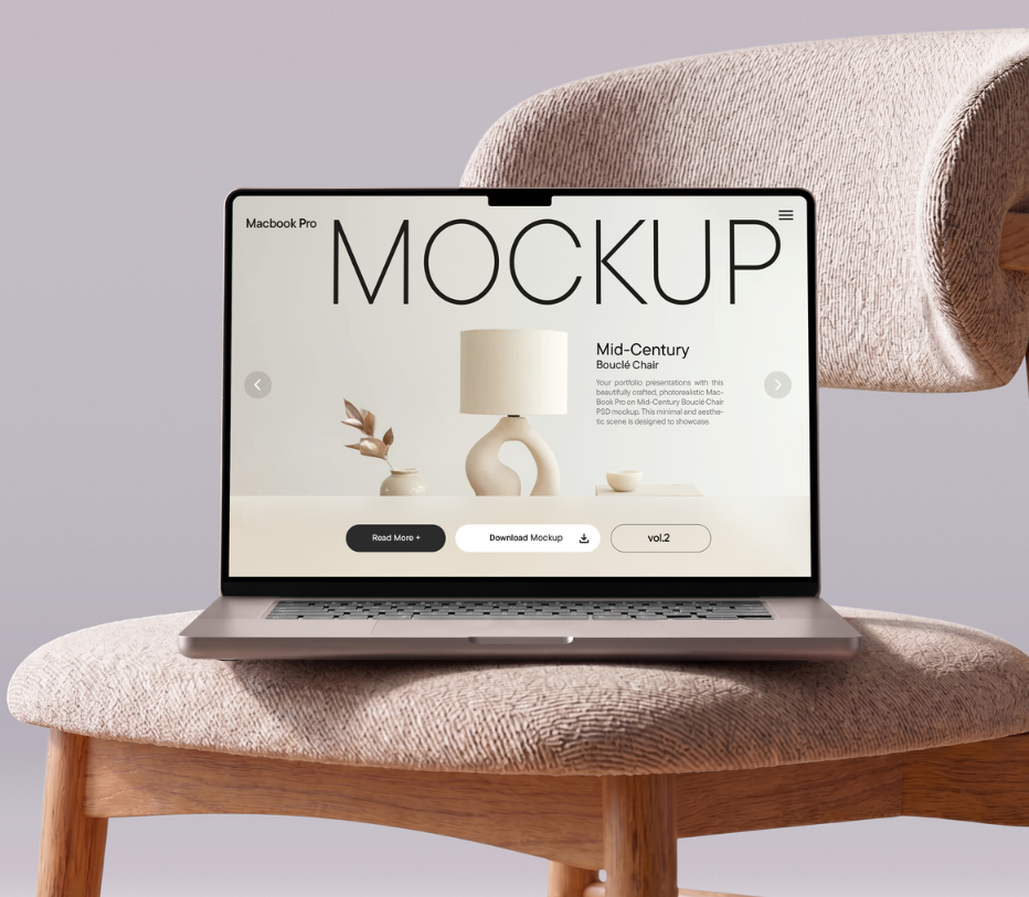 MacBook Pro on Boucle Mockup