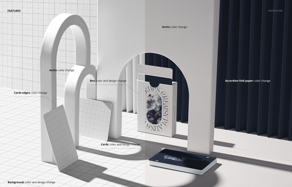 Modern Geometric Display with Playing cards Mockup