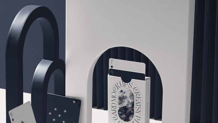 Modern Geometric Display with Playing cards Mockup