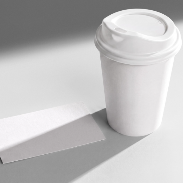 Paper Hot coffee cup & Business card PSD Mockup