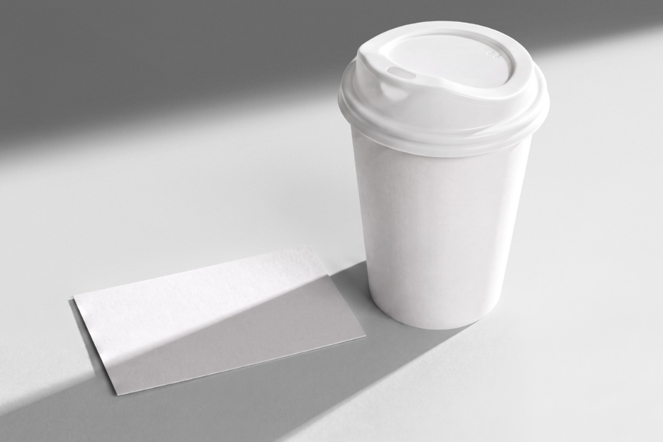 Paper Hot coffee cup & Business card PSD Mockup