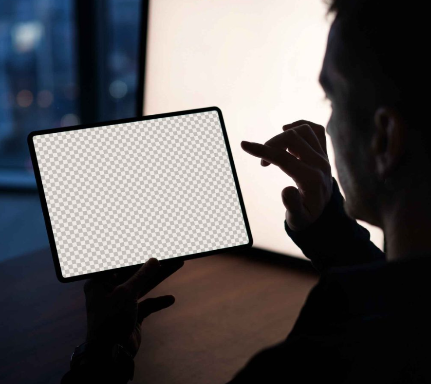 Sleek iPad Mockup with Silhouetted Male Figure