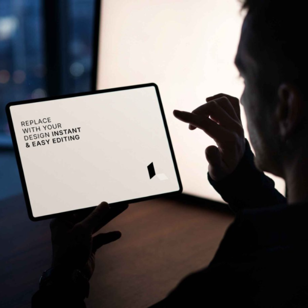 Sleek iPad Mockup with Silhouetted Male Figure