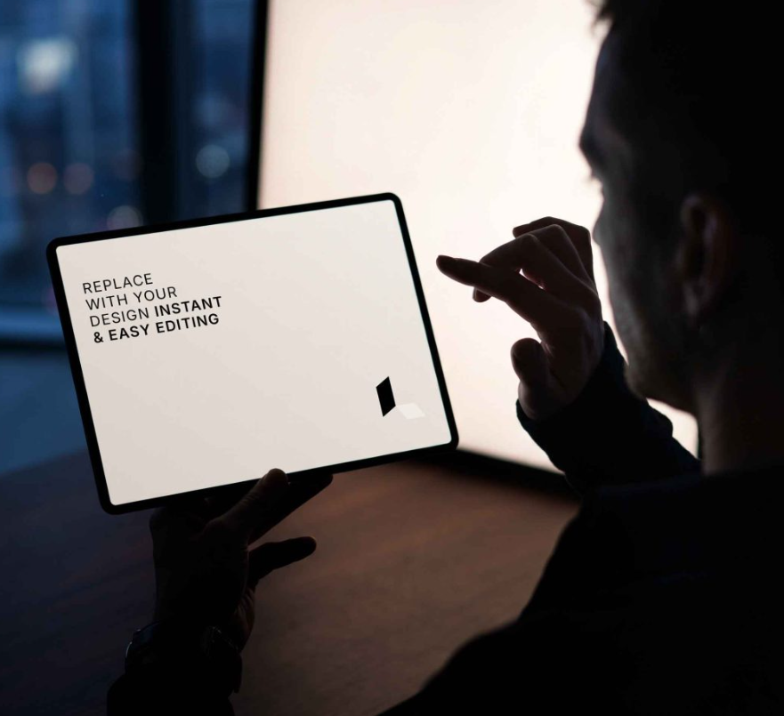 Sleek iPad Mockup with Silhouetted Male Figure