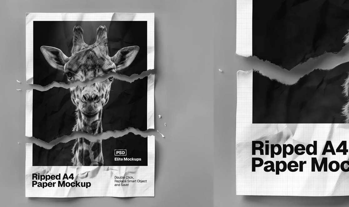 Three Piece Ripped A4 Paper Mockup