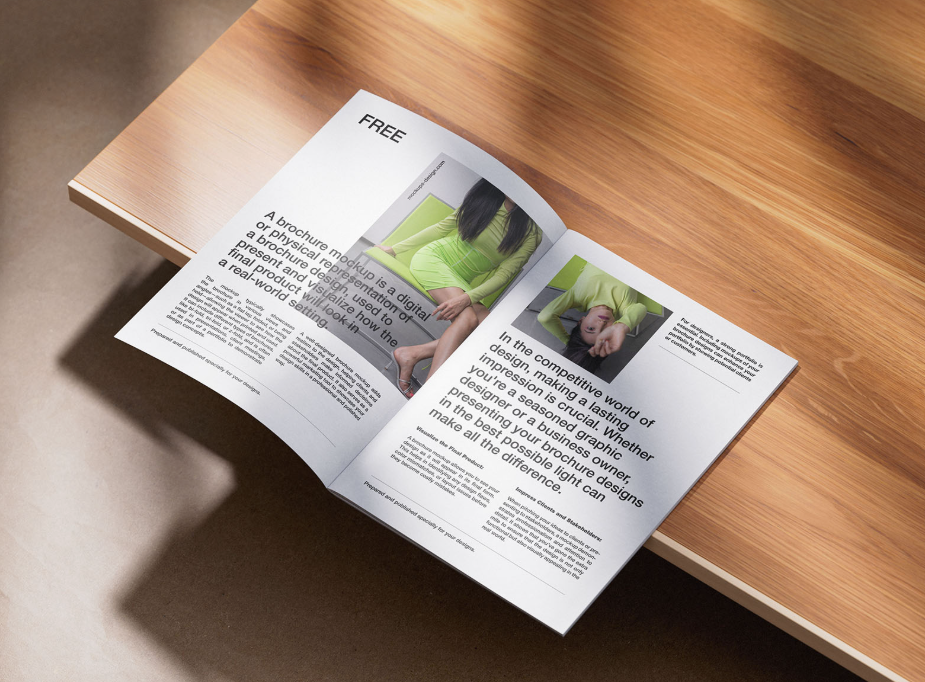 A4 Brochure on Wood Mockup