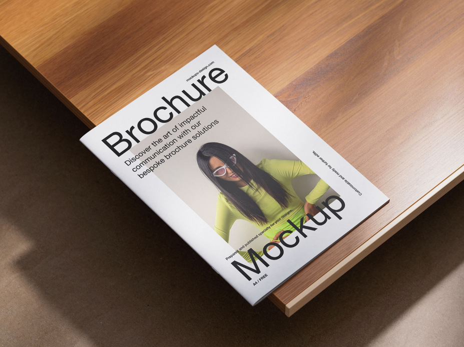 A4 Brochure on Wood Mockup