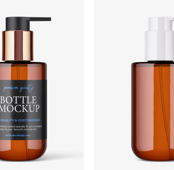 Amber Pump Dispenser Bottle mockup
