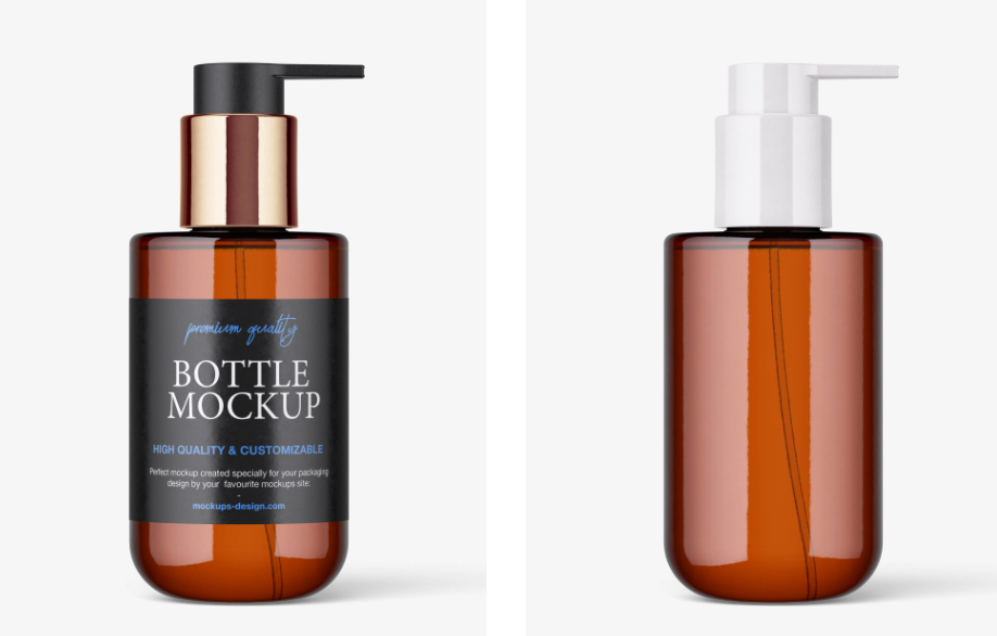Amber Pump Dispenser Bottle mockup