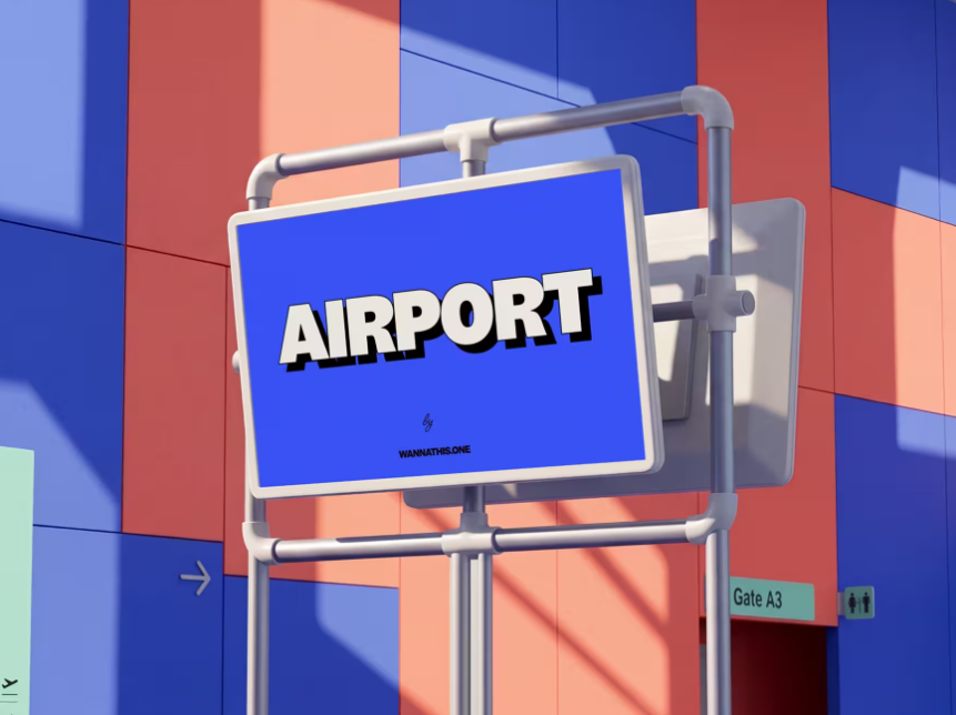 Free Airport Standing Sign mockup