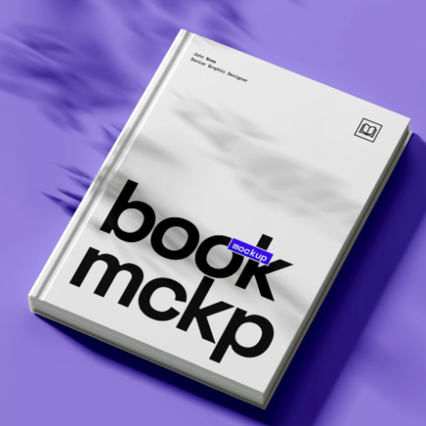 Hardcover Book Mockup on Purple Background
