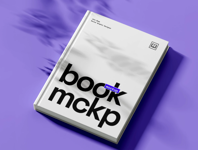 Hardcover Book Mockup on Purple Background
