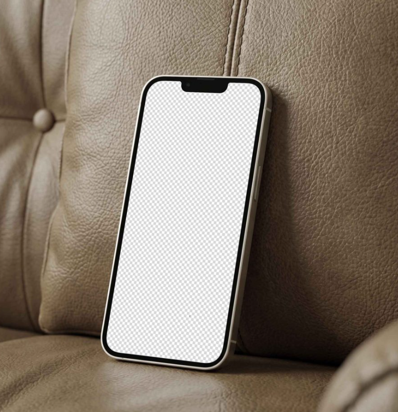 Phone Mockup on Leather Sofa