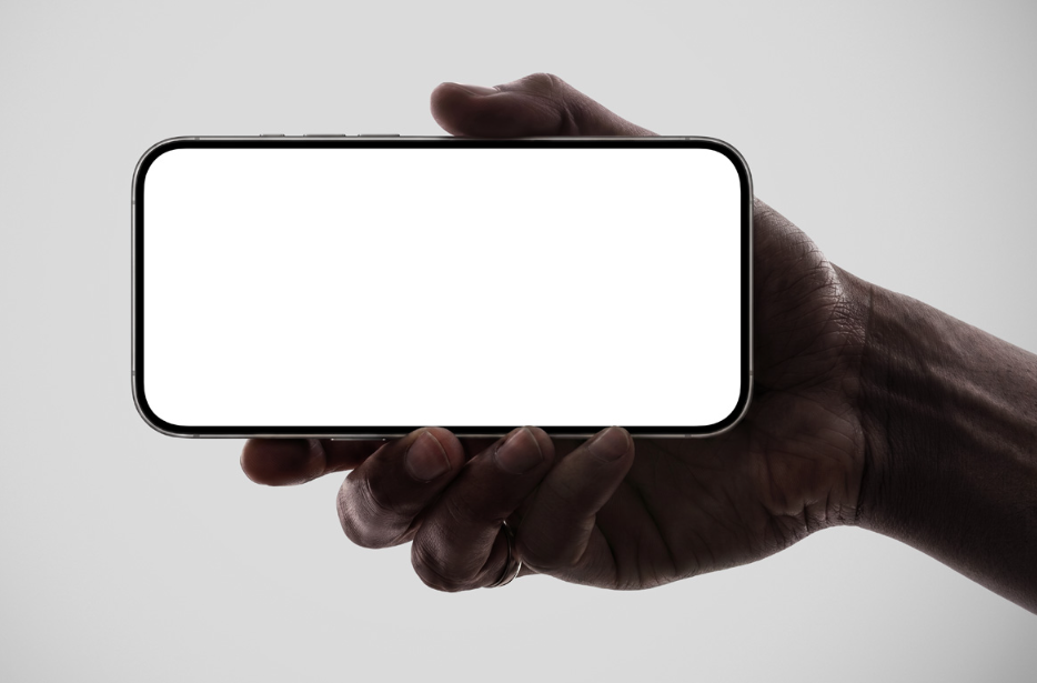 Silhouette Hand Holding Landscape Smartphone PSD Mockup