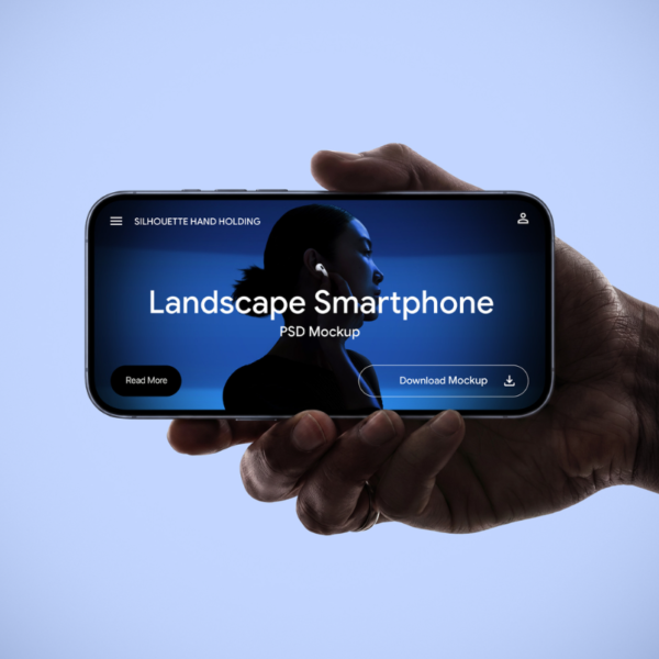 Silhouette Hand Holding Landscape Smartphone PSD Mockup