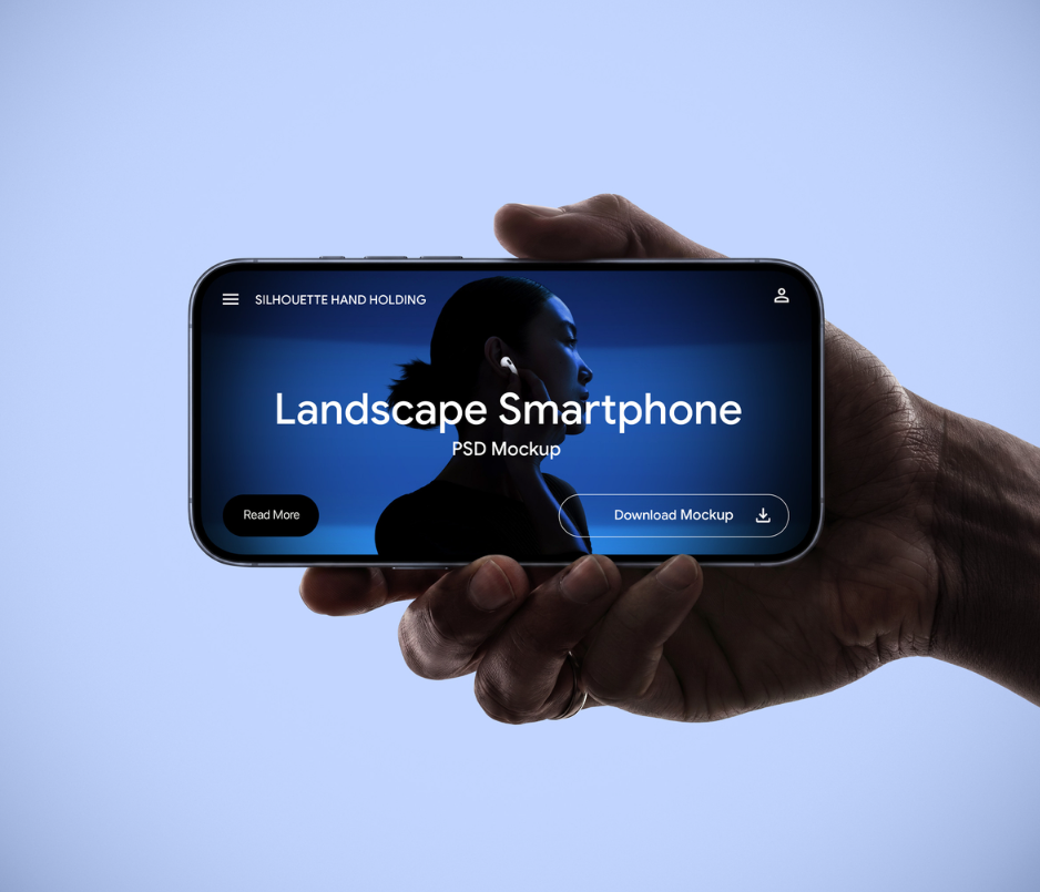 Silhouette Hand Holding Landscape Smartphone PSD Mockup