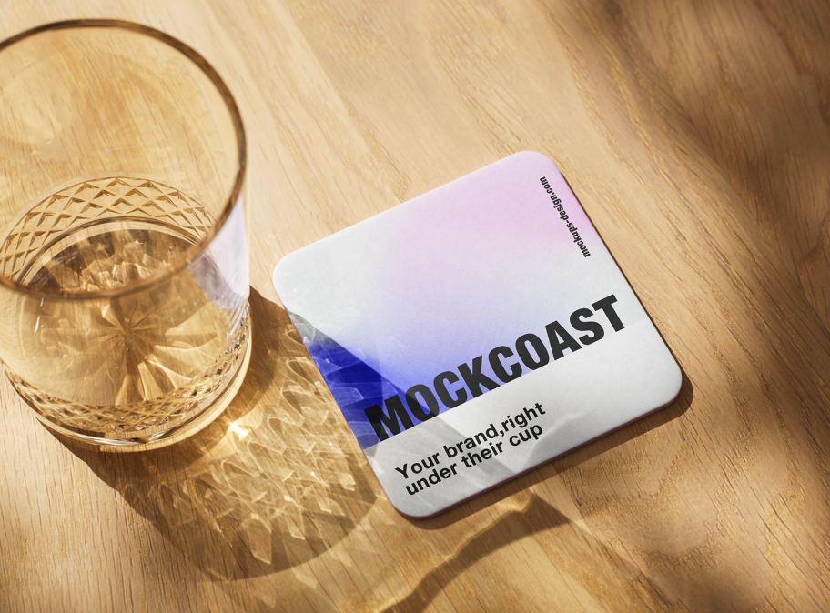 Square Roundedcorner Drinks coaster Mockup