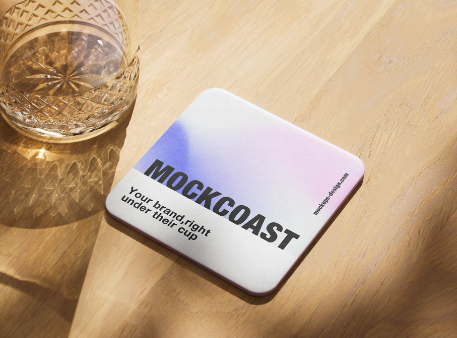 Square Roundedcorner Drinks coaster Mockup
