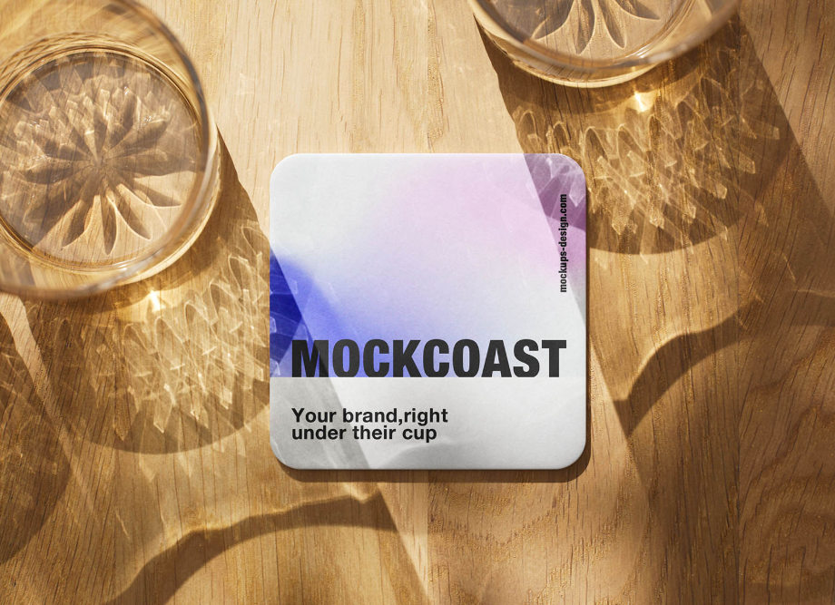 Square Roundedcorner Drinks coaster Mockup