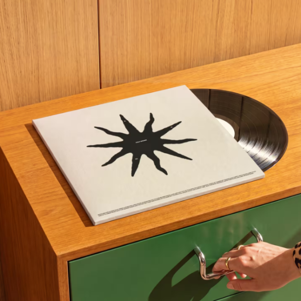 Free Vinyl Record Mockup on Wooden cabinet