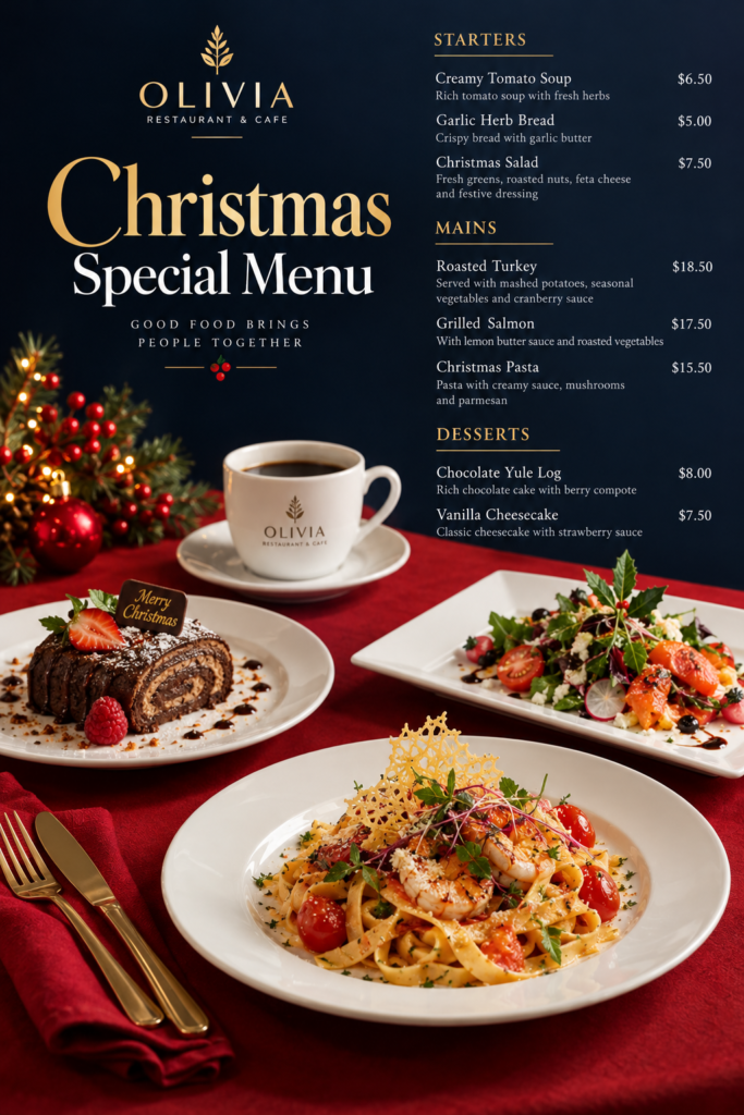 Christmas Menu 2026  Modern & Minimal Restaurant Menu Design