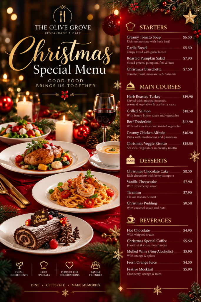 Christmas Menu 2026  Modern & Minimal Restaurant Menu Design