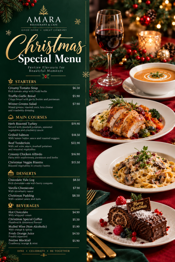 Christmas Menu 2026  Modern & Minimal Restaurant Menu Design